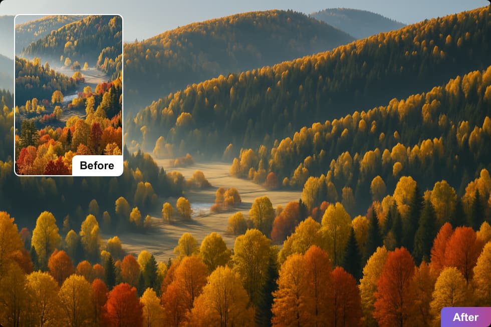 AI outpainting example showing expanded landscape